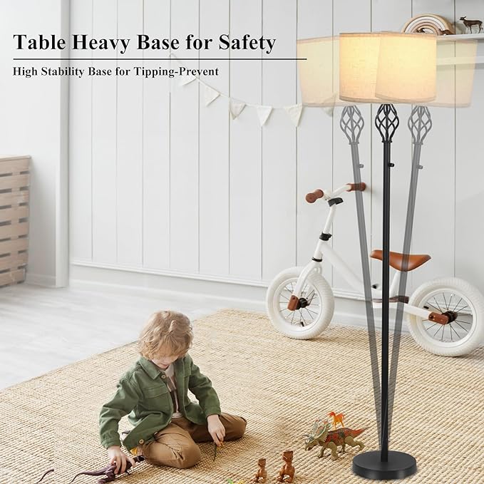 Floor Lamps for Living Room, Standing Lamp, Modern Floor lamp with Linen Shade, Rotary Switch, LED Bulb Included(10W 1000LM), Stepless Dimmable Floor Lamp for Bedroom, Reading Tall Lamp for Office - LeafyLoom
