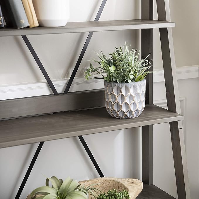 Walker Edison X Back Modern Farmhouse Wood Bookcase Bookshelf Home Office Living Room Storage, 4 Shelves, Grey - LeafyLoom