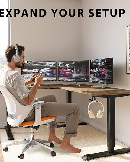 L-Shaped Electric Standing Desk, 63 x 55 Inches Height Adjustable Coner Table, Home Office Computer Workstation, Rustic Brown, 63 x 55 Inch - LeafyLoom