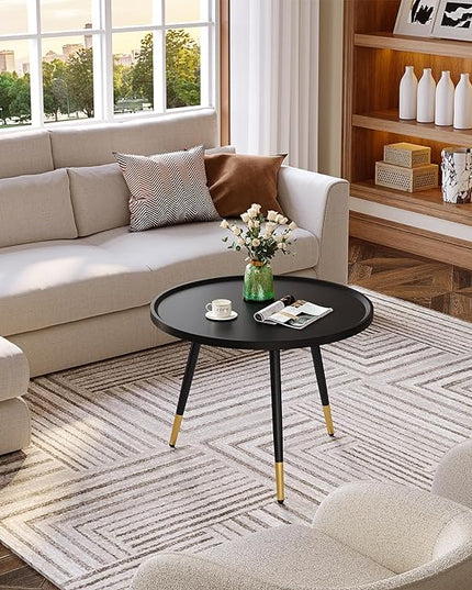 SAYGOER Black Coffee Table Round Small Coffee Tables Unique Modern Center Table for Living Room Home Office Balcony Simple Circle Accent Sofa Table Easy Assembly, Black - LeafyLoom