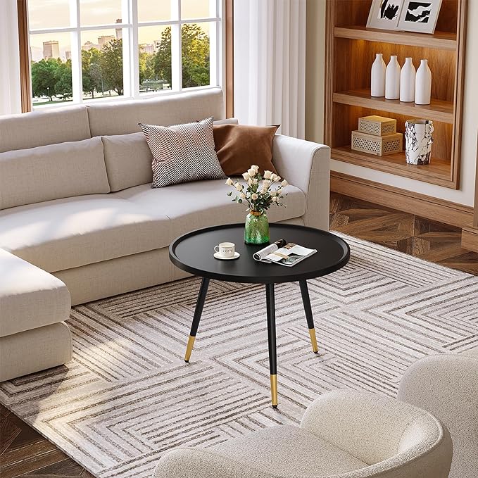 SAYGOER Black Coffee Table Round Small Coffee Tables Unique Modern Center Table for Living Room Home Office Balcony Simple Circle Accent Sofa Table Easy Assembly, Black - LeafyLoom