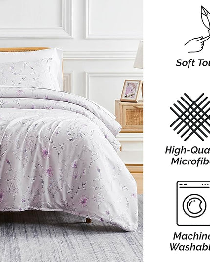 Southshore Fine Living, Inc. 3-Piece Oversized King Comforter Set, Down Alternative All-Season Comforter with Matching Shams, Soft Floral Bedspread for King or Cal King Beds, Secret Meadow Grey - LeafyLoom