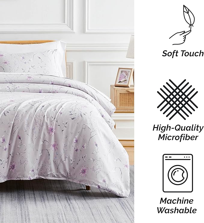 Southshore Fine Living, Inc. 3-Piece Oversized King Comforter Set, Down Alternative All-Season Comforter with Matching Shams, Soft Floral Bedspread for King or Cal King Beds, Secret Meadow Grey - LeafyLoom