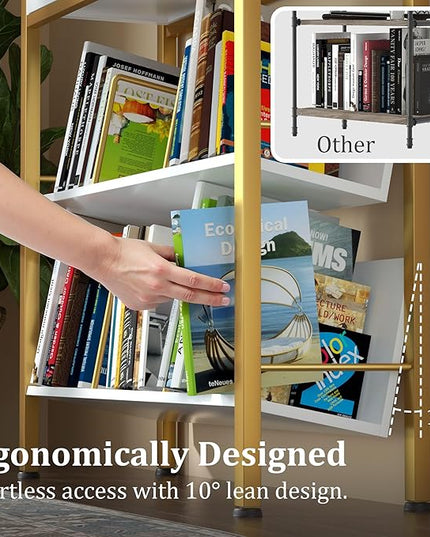 Bookshelf with Drawers- Widen Industrial Book Shelf with Bookend, 5 Tiers Tall Storage Shelves, Steel Frame Display Rack, Suitable for Bedroom, Office, Living Room-27'' Depth White - LeafyLoom