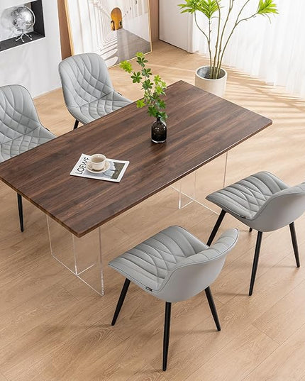YOUNUOKE Dining Chairs Set of 2 Mid Century Modern Kitchen Chair Comfortable Upholstered Faux Leather Dinner Chairs for Kitchen Dining Room, Grey - LeafyLoom