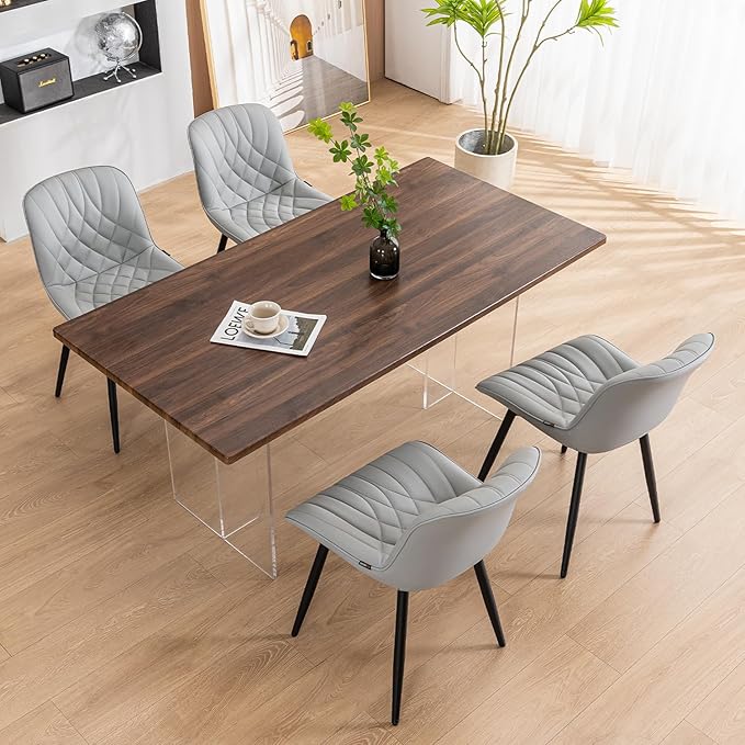 YOUNUOKE Dining Chairs Set of 2 Mid Century Modern Kitchen Chair Comfortable Upholstered Faux Leather Dinner Chairs for Kitchen Dining Room, Grey - LeafyLoom
