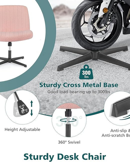 OLIXIS Cross Legged Armless Wide Adjustable Swivel Padded Home Office Desk Chair, Pink - LeafyLoom