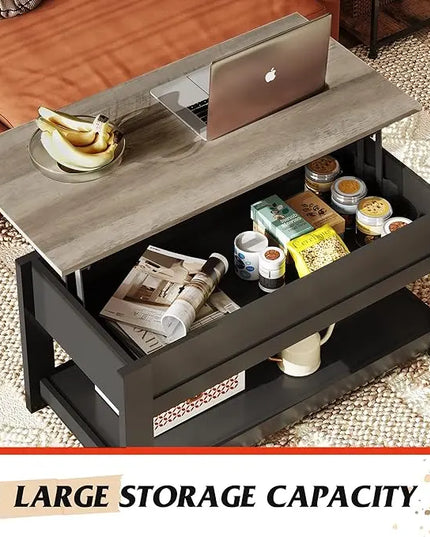 WLIVE Coffee Table, 39" Lift Top Coffee Table with Hidden Compartment and Storage Shelf for Living Room,Greige - LeafyLoom