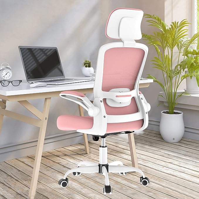Mimoglad Office Chair, High Back Ergonomic Desk Chair with Adjustable Lumbar Support and Headrest, Swivel Task Chair with flip-up Armrests for Guitar Playing, 5 Years Warranty - LeafyLoom