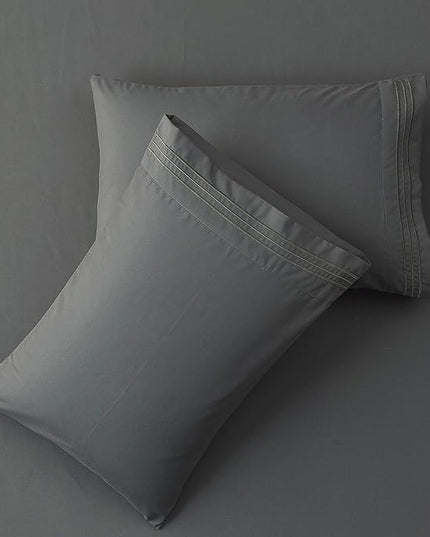 SONORO KATE Bed Sheet Set Super Soft Microfiber 1800 Thread Count Luxury Egyptian Sheets 18-Inch Deep Pocket Wrinkle-3 Piece(Twin XL Dark Grey) - LeafyLoom