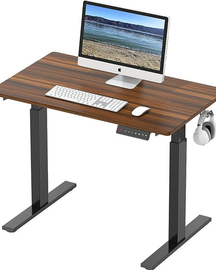 SHW Electric Height Adjustable Standing Desk, 40 x 24 Inches, Walnut - LeafyLoom