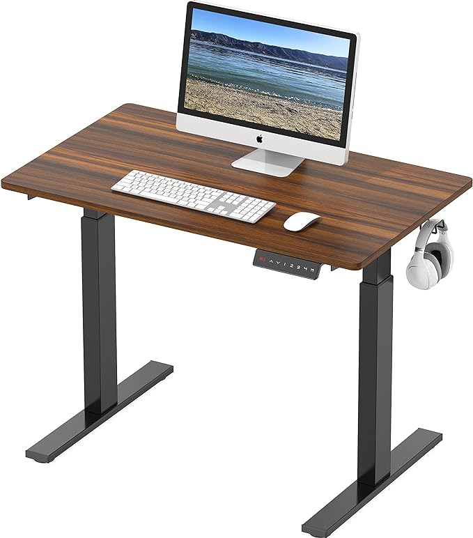 SHW Electric Height Adjustable Standing Desk, 40 x 24 Inches, Walnut - LeafyLoom