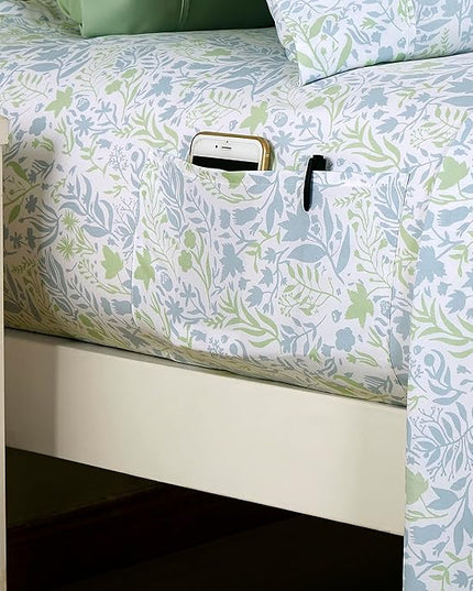 Elegant Comfort Softest and Coziest 6-Piece Sheet Set - 1500 Premium Hotel Quality Microfiber - Deep Pocket, Wrinkle Resistant 6-Piece Floral Bed Sheet Set, King, Anita Green - LeafyLoom