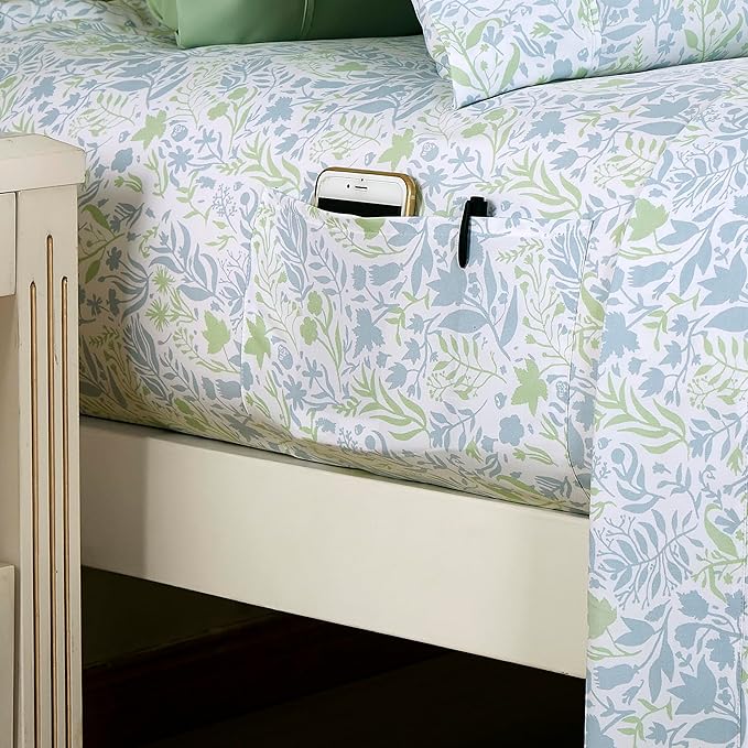 Elegant Comfort Softest and Coziest 6-Piece Sheet Set - 1500 Premium Hotel Quality Microfiber - Deep Pocket, Wrinkle Resistant 6-Piece Floral Bed Sheet Set, California King, Anita Green - LeafyLoom