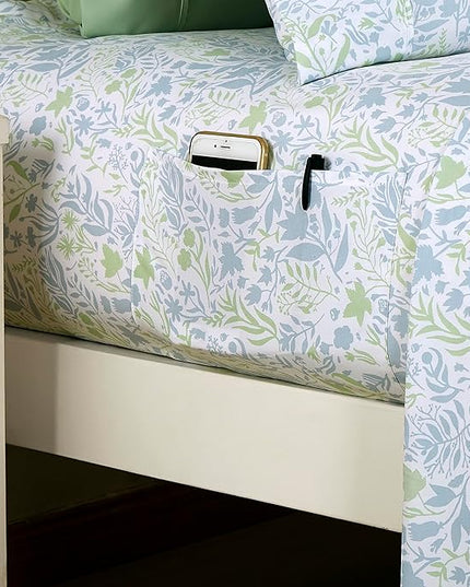 Elegant Comfort Softest and Coziest 6-Piece Sheet Set - 1500 Premium Hotel Quality Microfiber - Deep Pocket, Wrinkle Resistant 6-Piece Floral Bed Sheet Set, Queen, Anita Green - LeafyLoom