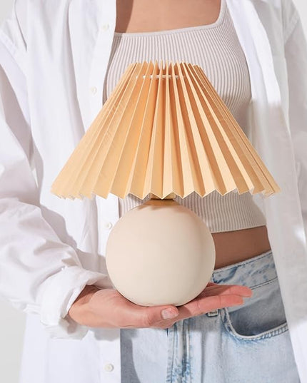 Brightech Serena LED Table Lamp - Modern Ceramic Lamp with Pleated Shade for Bedside, Nightstand, Desk - Cozy Night Light with Soft White Light for Living Room, Bedroom - LeafyLoom