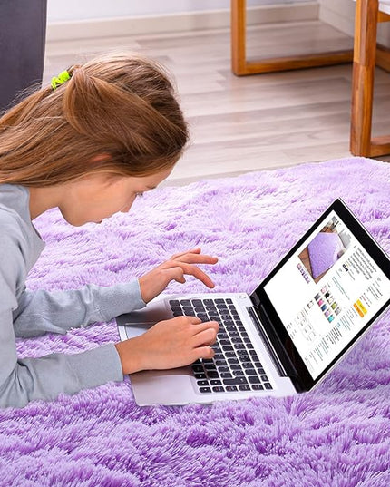 Softlife Ultra Soft Fluffy Area Rugs for Bedroom, Girls and Boys Room Kids Room Nursery Rug, 6 x 9 Feet Shaggy Fur Indoor Plush Modern Floor Carpet for Living Room Christmas Decor, Purple - LeafyLoom
