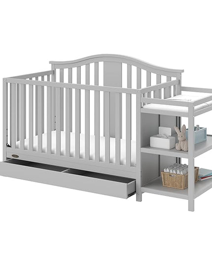 Graco Solano 4-in-1 Convertible Crib and Changer with Drawer (Pebble Gray) – Crib and Changing Table Combo with Drawer, Includes Changing Pad, Converts to Toddler Bed, Daybed and Full-Size Bed - LeafyLoom