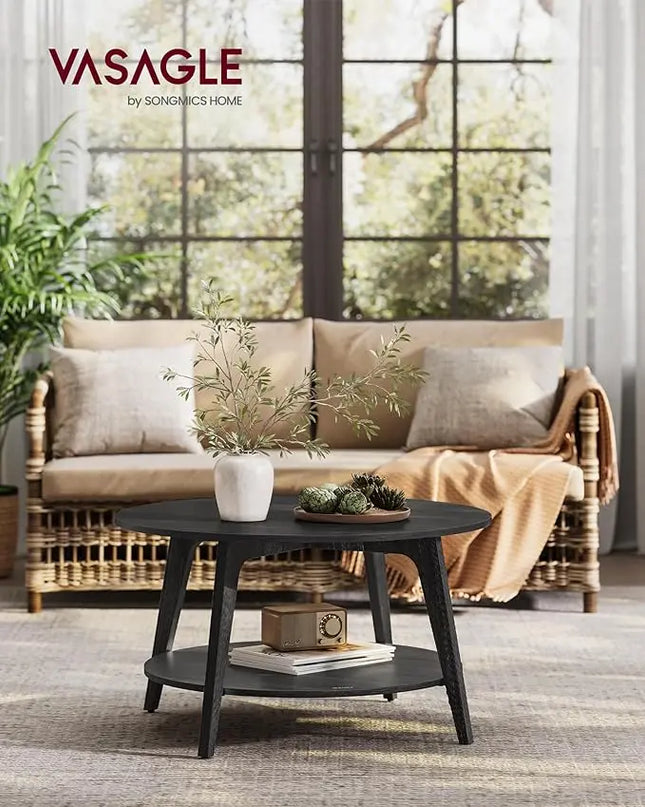 VASAGLE Round Coffee Table, 2 Tier Coffee Table with Storage, for Living Room, 31.5 x 17.7 Inches, Easy to Assemble, Charcoal Gray ULCT243B22 - LeafyLoom