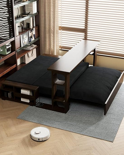 52" 3 in 1 Loveseat Futon Sofa Couch of Mordern Velvet w/Pullout, Small Love Seat Lounge Sleeper w/Convertible Office Desk for Living Room Bed, 52inch, Black - LeafyLoom