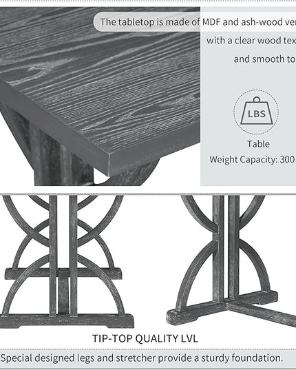 6-Piece Retro Style Rectangular Dining Table Set with Unique Legs and 4 Upholstered Chairs & 1 Bench for Kitchen, Breakfast Nook, Living Room, Gray Wash, 59.8" L x 35.8" W x 30" H - LeafyLoom