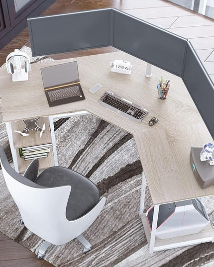 Elephance Large L-Shaped Computer Desk with Shelves, Corner Desk, Home Office Writing Workstation, Gaming Desk PC Latop Table with Storage - LeafyLoom