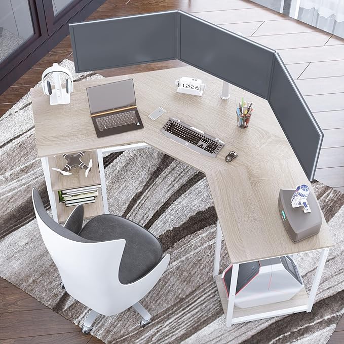 Elephance Large L-Shaped Computer Desk with Shelves, Corner Desk, Home Office Writing Workstation, Gaming Desk PC Latop Table with Storage - LeafyLoom