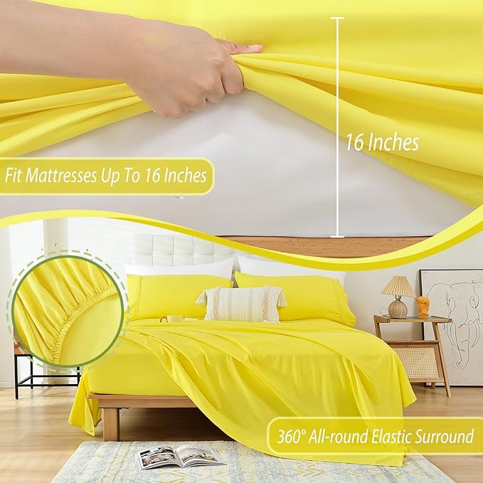 Whitney Home Textile Queen Sheet Set - 4 Piece Soft Breathable Bed Sheets for Queen Size Bed, Deep Pocket Lxuury Brushed Sheets, Hotel Bedding Sheets and Pillowcases, Wrinkle Free Oeko-Tex Sheets - LeafyLoom