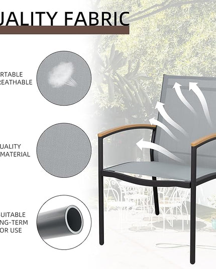 Shintenchi 3 Pieces Outdoor Patio Bistro Sets, Textilene Fabric Small Patio Furniture Set, Front Porch Chairs Conversation Set with Table for Lawn, Garden, Balcony, Poolside (Light Gray) - LeafyLoom