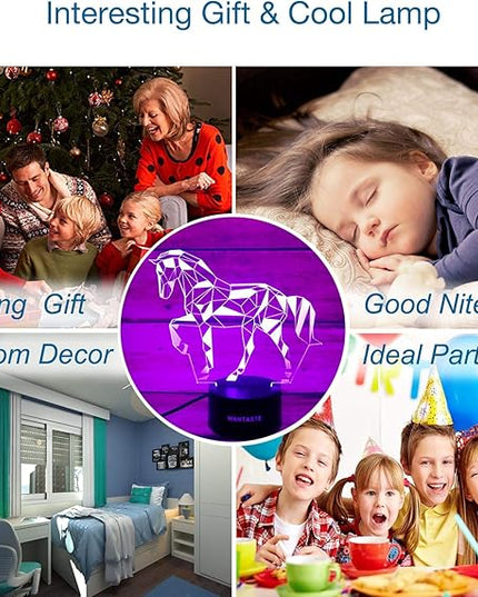 3D Horse Lamp, Optical Illusion Night Light for Room Decor & Nursery, Cool Birthday Gifts & 7 Color Changing Toys for Kids, Girls, Boys & Horse Lovers - LeafyLoom