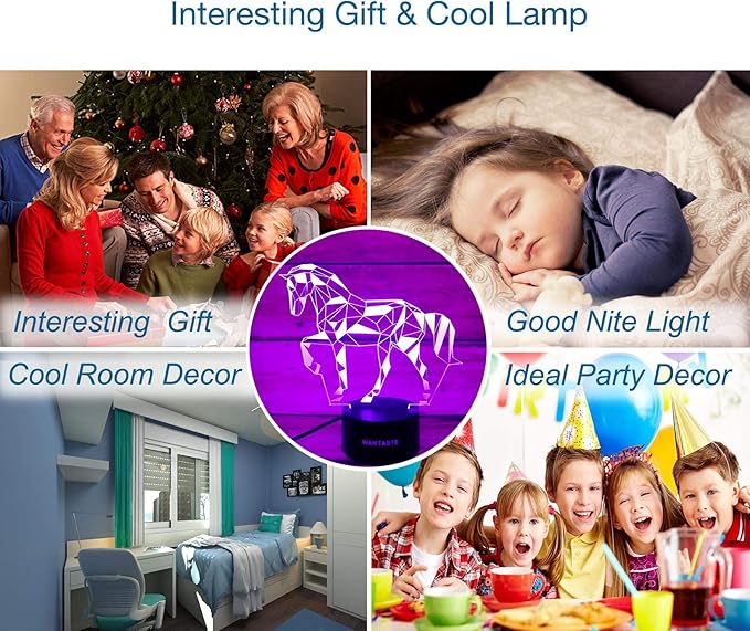 3D Horse Lamp, Optical Illusion Night Light for Room Decor & Nursery, Cool Birthday Gifts & 7 Color Changing Toys for Kids, Girls, Boys & Horse Lovers - LeafyLoom