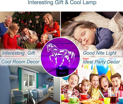 3D Horse Lamp, Optical Illusion Night Light for Room Decor & Nursery, Cool Birthday Gifts & 7 Color Changing Toys for Kids, Girls, Boys & Horse Lovers - LeafyLoom
