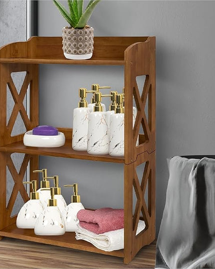 Side Table 3 Tier Bookshelf, Natural Wood Bookcase with Storage Shelf, Table Nightstand, Small Bookshelf, Open Bookcase, Display Rack for Office, Bedroom, Living Room and Kitchen (Brown) - LeafyLoom