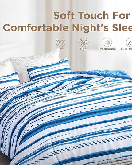 Sophia & William King Size Comforter Set for All Season, 3 Pcs Bedding Set with Navy Printed Comforter with & 2 Pillowcases - LeafyLoom