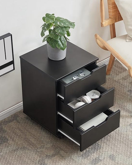 Farini 3-Drawer Vertical Filing Cabinet Rolling Wood Mobile File Cabinets Under Desk for Home Office with Casters (Black, Non-Assembled) - LeafyLoom