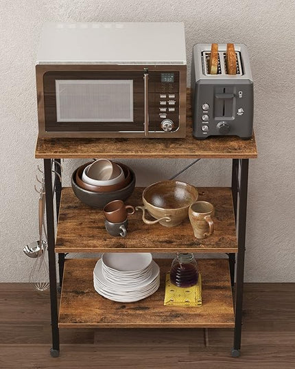 sogesfurniture 3-Tier Kitchen Baker's Rack Utility Shelf Microwave Oven Stand Storage Cart Workstation Shelf 3-Tier Kitchen Utility Cart on Wheels with Storage, Rustic Brown - LeafyLoom