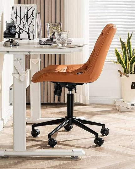 Kidol & Shellder Armless Office Chair Desk Chair Comfy Makeup Vanity Chair with Back Ergonomic Swivel Chair Home Office Desk Chairs with Wheels Computer Chair Bedroom Accent Chair(Matte Orange) - LeafyLoom