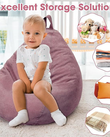 2 Pcs 100L Stuffed Animal Storage Bean Bag Chair Cover (No Filler) for Kids Soft Corduroy Stuffable Bean Bag Zipper for Organizing Children Plush Toys(Dusty Pink) - LeafyLoom