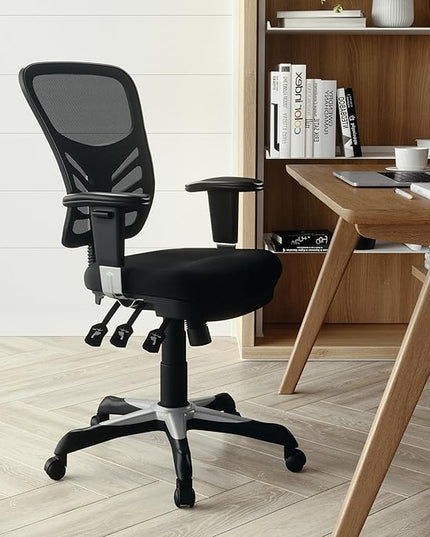 Flash Furniture Nicholas Mid-Back Black Mesh Multifunction Executive Swivel Ergonomic Office Chair with Adjustable Arms - LeafyLoom