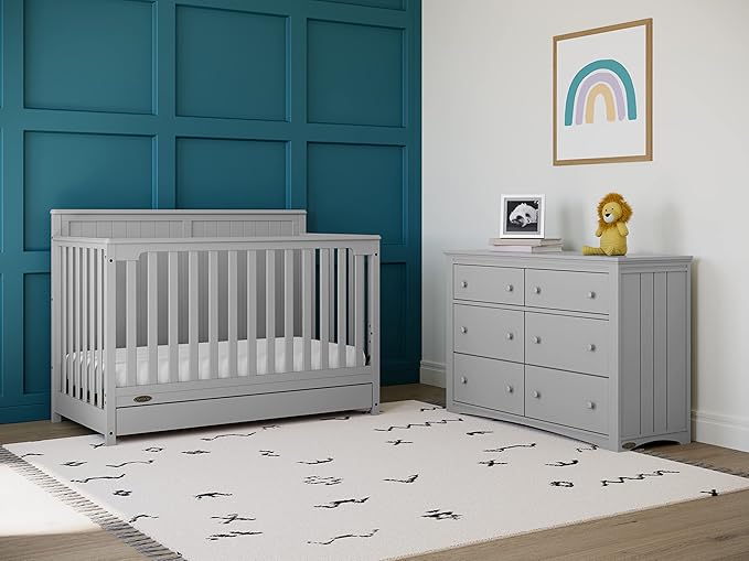 Graco Hadley 5-in-1 Convertible Crib with Drawer (Pebble Gray) – GREENGUARD Gold Certified, Crib with Drawer Combo, Full-Size Nursery Storage Drawer, Converts to Toddler Bed, Daybed - LeafyLoom