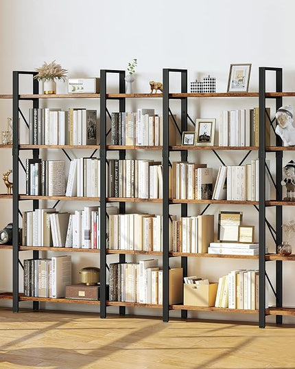 YITAHOME 5 Tier Bookshelf, 70.9" Tall Industrial Bookcase, Wide Open Display Storage Book Shelf for Living Room/Bedroom/Home/Office, Rustic Brown - LeafyLoom