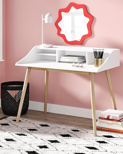 Alton Writing Computer Desk, Laptop PC Workstation, Retro Simple Study Table for Home Office, White - LeafyLoom