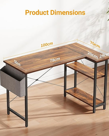 CubiCubi 40 Inch Small L Shaped Computer Desk with Storage Shelves Home Office Corner Desk Study Writing Table, Deep Brown - LeafyLoom