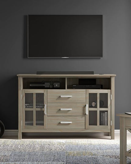 SIMPLIHOME Kitchener SOLID WOOD 53 Inch Wide Contemporary TV Media Stand in Distressed Grey for TVs up to 60 Inches, For the Living Room and Entertainment Center - LeafyLoom