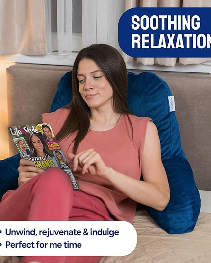 ComfortSpa Reading Pillow Bed Wedge Large Adult Backrest Lounge Cushion w/Arms Pockets Lumbar Back Support for Sitting Up GERD Heartburn Made in The USA w/Stain Resistant Removable Cover - LeafyLoom