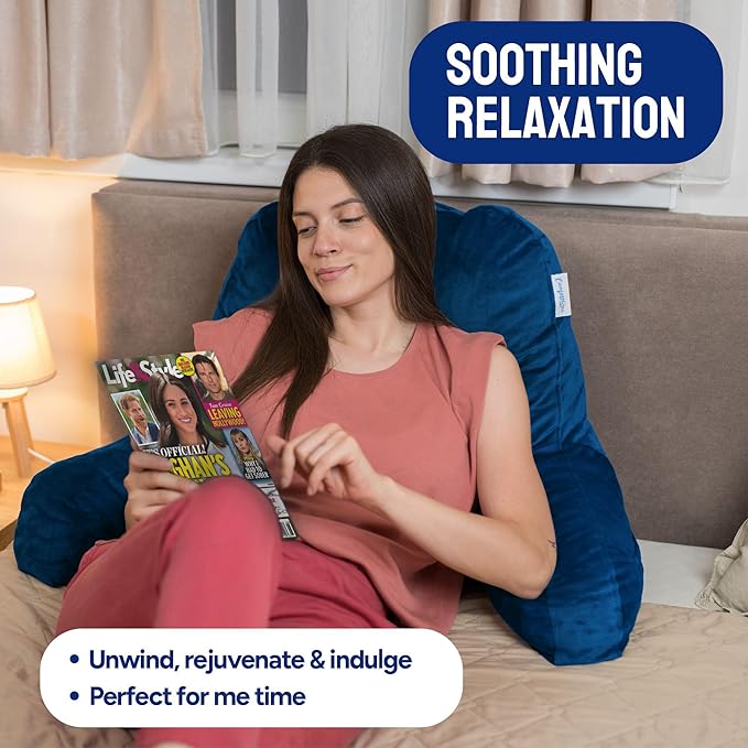 ComfortSpa Reading Pillow Bed Wedge Large Adult Backrest Lounge Cushion w/Arms Pockets Lumbar Back Support for Sitting Up GERD Heartburn Made in The USA w/Stain Resistant Removable Cover - LeafyLoom