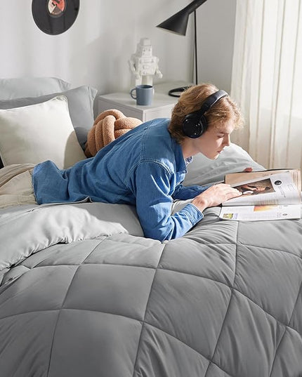 Bedsure Queen Comforter Set - 7 Pieces Reversible Comforters Queen Size Bed Set Bed in a Bag with Comforter, Sheets, Pillowcases & Shams, Grey Bedding Sets - LeafyLoom