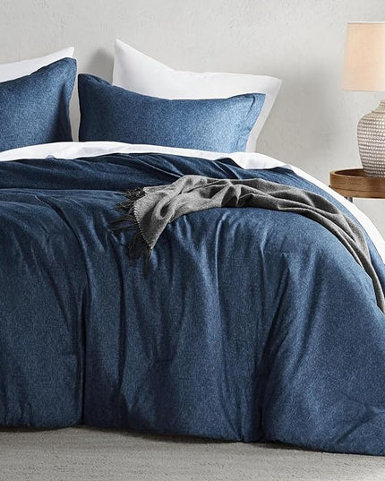 Blue King Comforter Set - Navy Soft Luxury Chambray Printed, All Season Lightweight Breathable Bedding Set, 3 Pieces Including 1 Comforter and 2 Pillow Shams - LeafyLoom