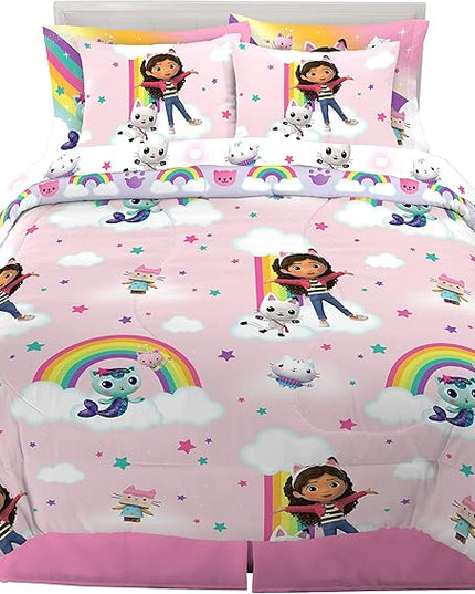 Franco Gabby's Dollhouse Kids Bedding Super Soft Comforter and Sheet Set with Sham, 7 Piece Full Size, (Officially Licensed Product) - LeafyLoom