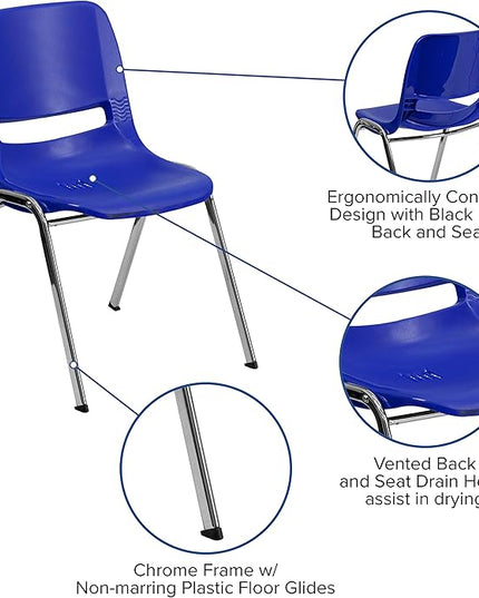 Flash Furniture HERCULES Series 661 lb. Capacity Navy Ergonomic Shell Stack Chair with Chrome Frame and 16'' Seat Height - LeafyLoom